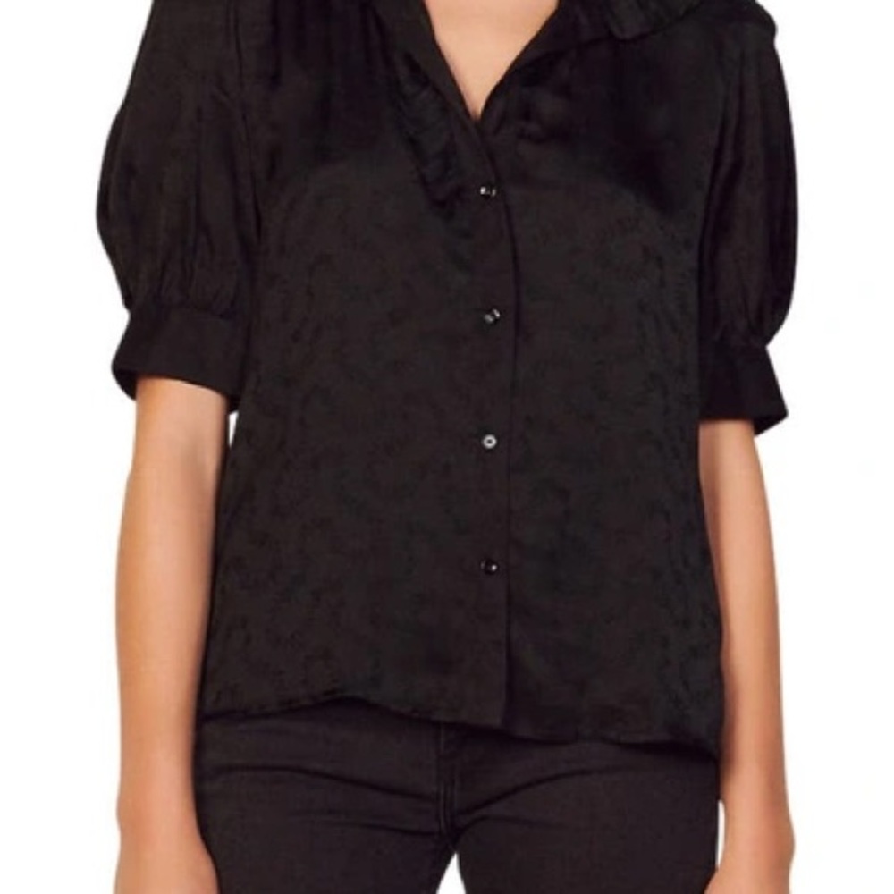 Sandro Black Floral Patterned Satin Top - Picture 9 of 9